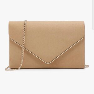 Tan Envelope Clutch Purse with Gold Chain